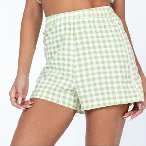 Princess Polly Tatiana Green White Gingham Textured Shorts Size 4